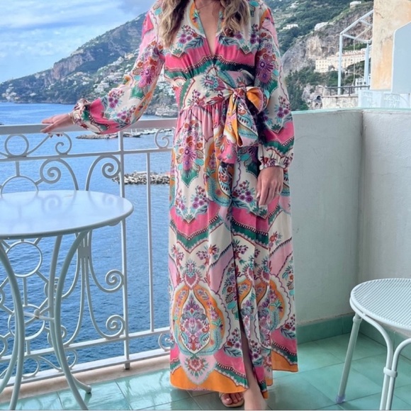 ZARA PRINTED WRAP KIMONO STYLE DRESS WITH POCKETS - Picture 7 of 16